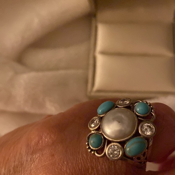 Turquoise freshwater pearl sterling silver ring - Picture 9 of 9